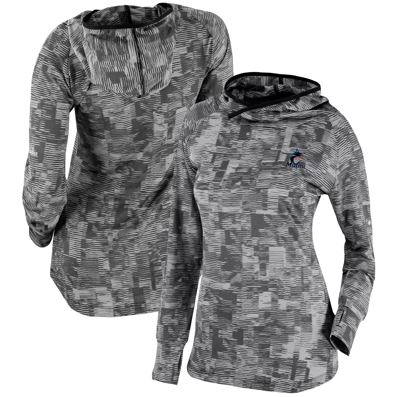 Women's Miami Marlins Columbia Black Omni-Wick Sunday Ball Pullover Hoodie