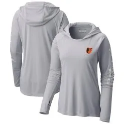 Women's Baltimore Orioles Columbia Gray Tidal Long Sleeve Hoodie T-Shirt