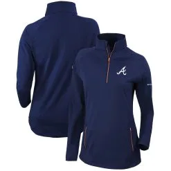Women's Atlanta Braves Columbia Navy Omni-Wick Outward Nine Quarter-Zip Pullover Top