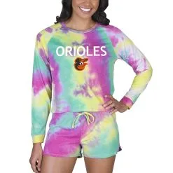 Women's Baltimore Orioles Concepts Sport Velodrome Tie-Dye Long Sleeve Top & Shorts Set