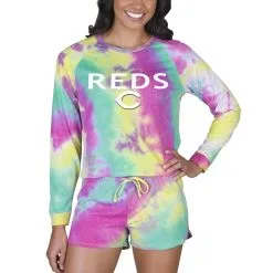 Women's Cincinnati Reds Concepts Sport Velodrome Tie-Dye Long Sleeve Top & Shorts Set