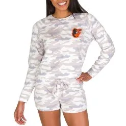 Women's Baltimore Orioles Concepts Sport Cream Encounter Long Sleeve Top & Short Sleep Set