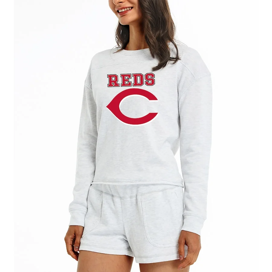 Women's Cincinnati Reds Concepts Sport Cream Crossfield Long Sleeve Top & Shorts Set