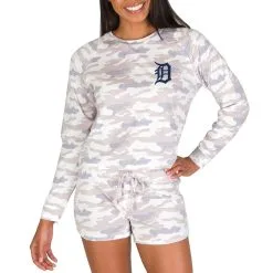 Women's Detroit Tigers Concepts Sport Cream Encounter Long Sleeve Top & Short Sleep Set
