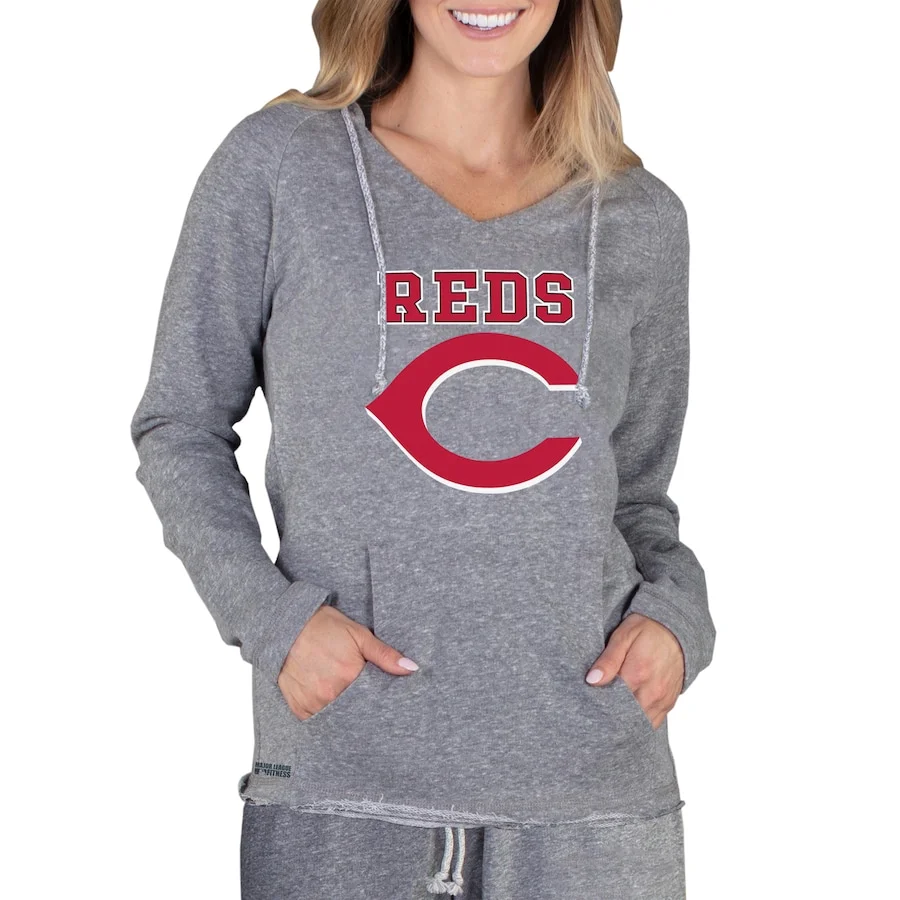 Women's Cincinnati Reds Concepts Sport Gray Mainstream Terry Long Sleeve Hoodie Top