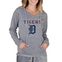 Women's Detroit Tigers Concepts Sport Gray Mainstream Terry Long Sleeve Hoodie Top