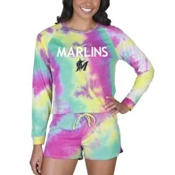 Women's Miami Marlins Concepts Sport Velodrome Tie-Dye Long Sleeve Top & Shorts Set