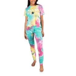 Women's Miami Marlins Concepts Sport Velodrome Tie-Dye Top & Jogger Pants Set