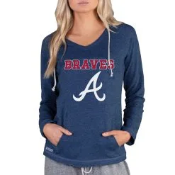 Women's Atlanta Braves Concepts Sport Navy Mainstream Terry Long Sleeve Hoodie Top