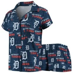Women's Detroit Tigers Concepts Sport Navy Zest Allover Print Button-Up Shirt & Shorts Sleep Set
