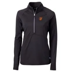 Women's Baltimore Orioles Cutter & Buck Black Adapt Eco Knit Stretch Half-Zip Pullover Top