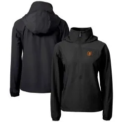 Women's Baltimore Orioles Cutter & Buck Black Charter Eco Recycled Half-Zip Anorak Jacket