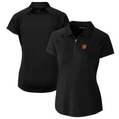 Women's Baltimore Orioles Cutter & Buck Black DryTec Forge Stretch Polo