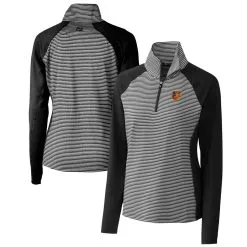Women's Baltimore Orioles Cutter & Buck Black DryTec Forge Tonal Stripe Half-Zip Top