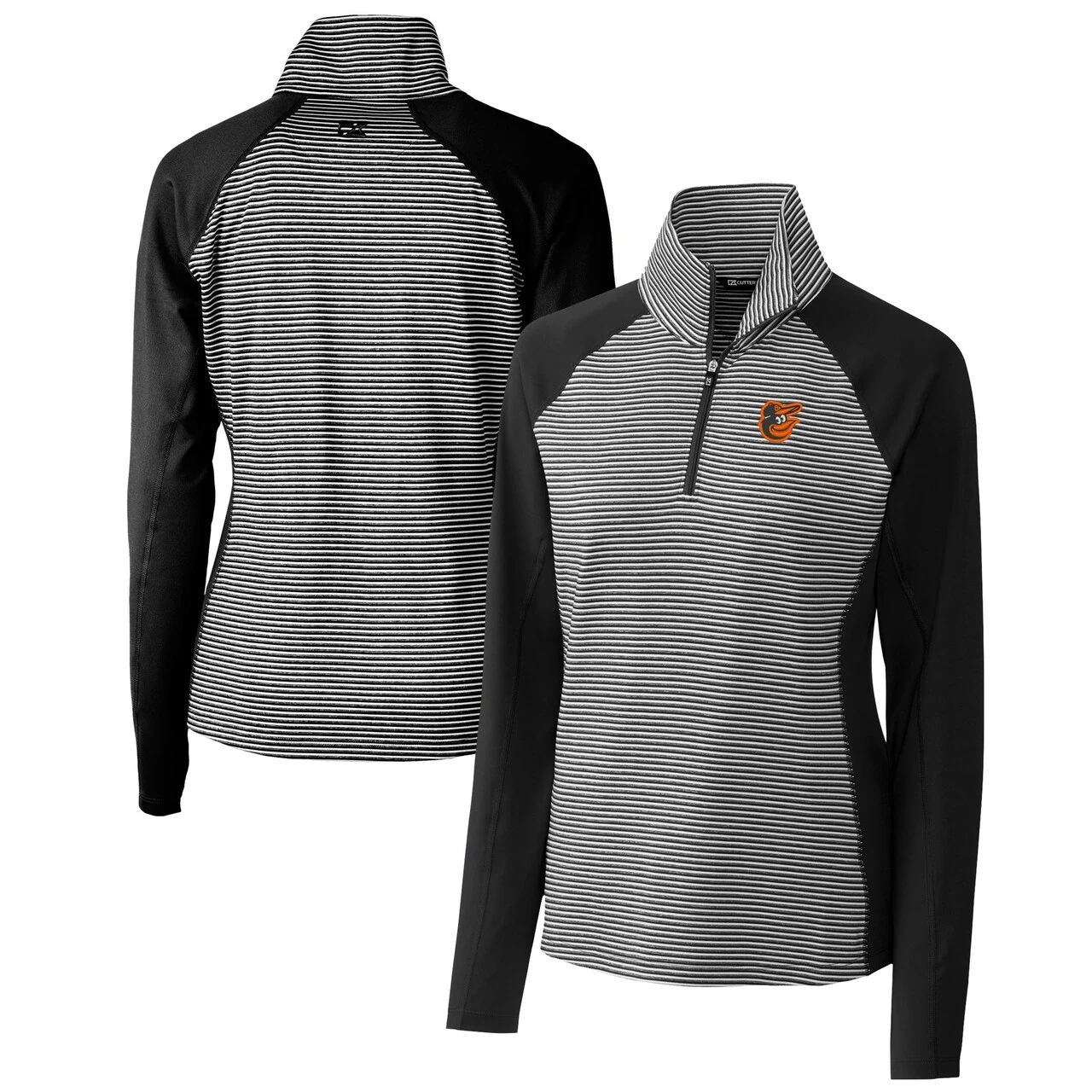 Women's Baltimore Orioles Cutter & Buck Black DryTec Forge Tonal Stripe Half-Zip Top