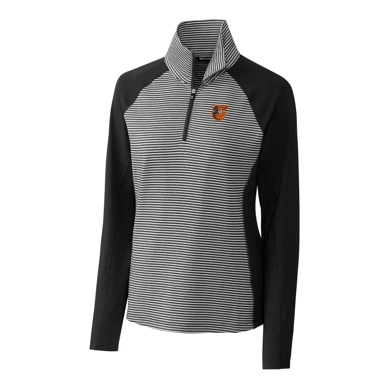 Women's Baltimore Orioles Cutter & Buck Black DryTec Forge Tonal Stripe Half-Zip Top - Image 2