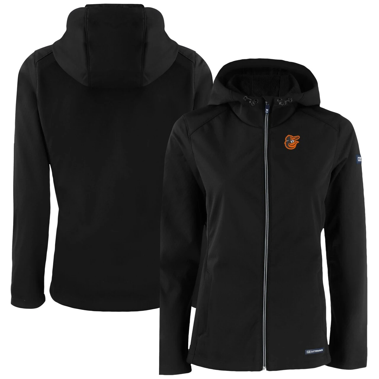 Women's Baltimore Orioles Cutter & Buck Black Evoke Eco Softshell Recycled Full-Zip Jacket