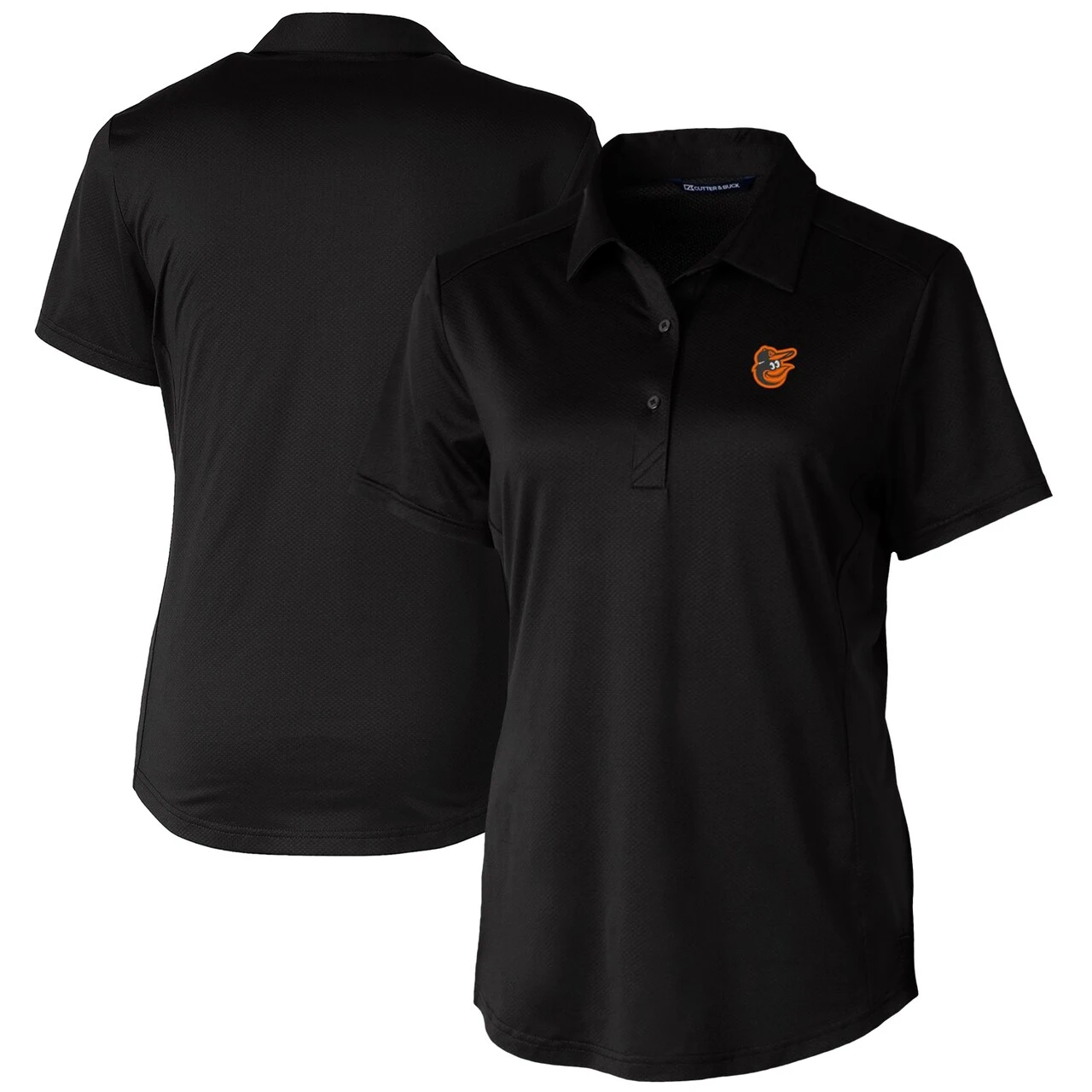Women's Baltimore Orioles Cutter & Buck Black Prospect Textured Stretch Polo