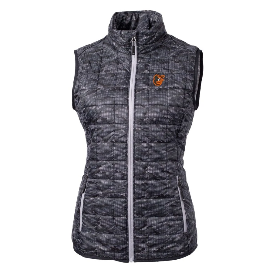 Women's Baltimore Orioles Cutter & Buck Black Rainier PrimaLoft Eco Printed Full-Zip Puffer Vest