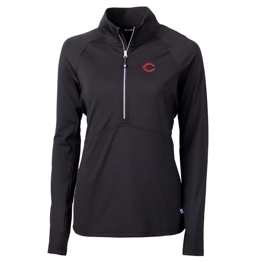 Women's Cincinnati Reds Cutter & Buck Black Adapt Eco Knit Stretch Half-Zip Pullover Top