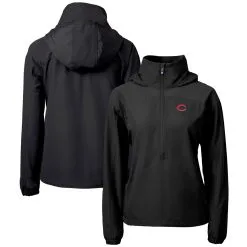 Women's Cincinnati Reds Cutter & Buck Black Charter Eco Recycled Half-Zip Anorak Jacket