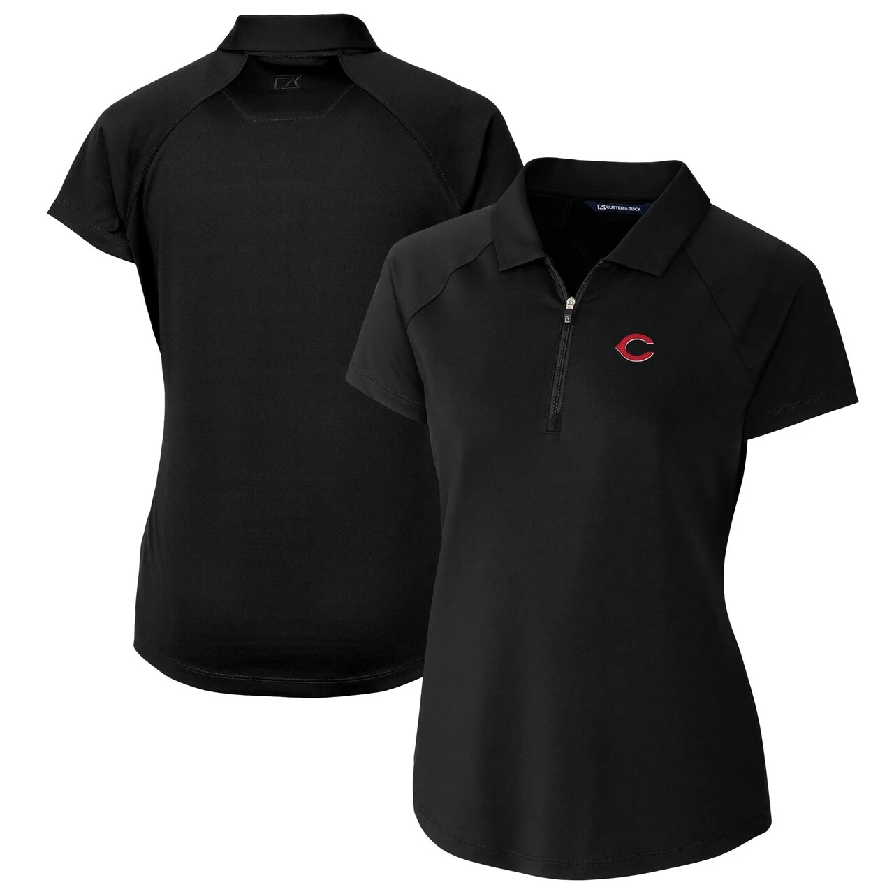 Women's Cincinnati Reds Cutter & Buck Black DryTec Forge Stretch Polo