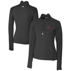 Women's Cincinnati Reds Cutter & Buck Black DryTec Traverse Stretch Quarter-Zip Pullover Top