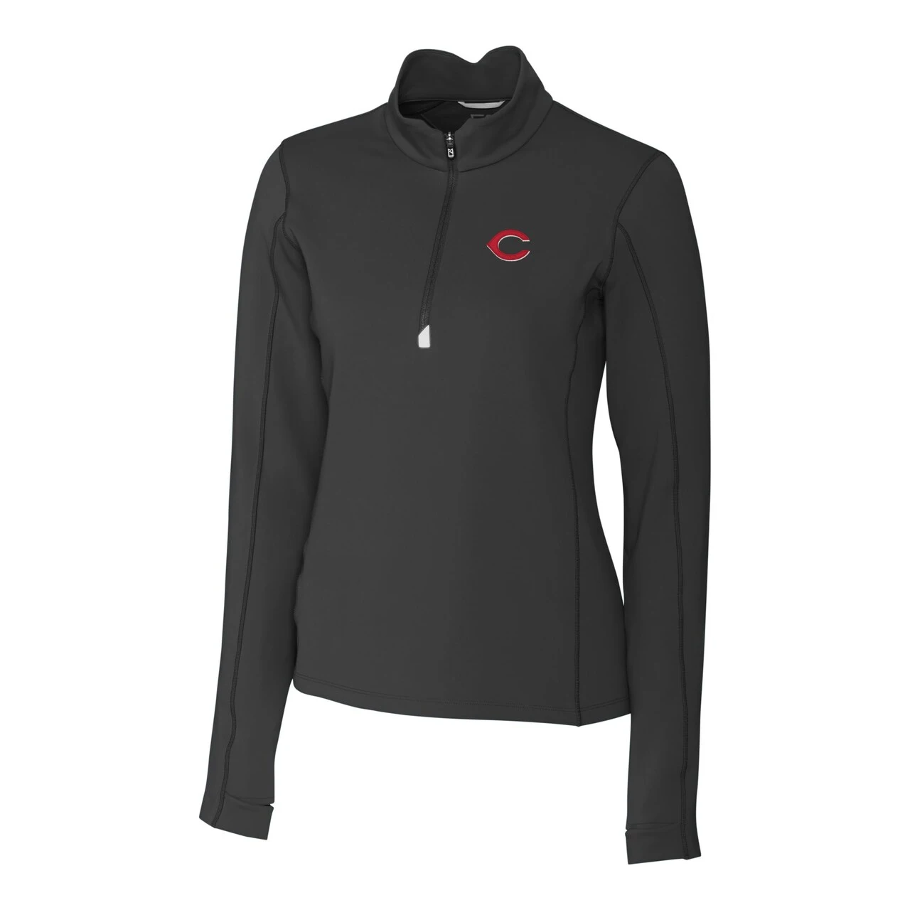 Women's Cincinnati Reds Cutter & Buck Black DryTec Traverse Stretch Quarter-Zip Pullover Top - Image 2