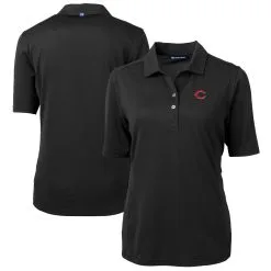 Women's Cincinnati Reds Cutter & Buck Black DryTec Virtue Eco Pique Recycled Polo