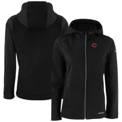 Women's Cincinnati Reds Cutter & Buck Black Evoke Eco Softshell Recycled Full-Zip Jacket
