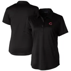 Women's Cincinnati Reds Cutter & Buck Black Prospect Textured Stretch Polo