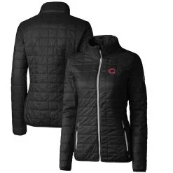 Women's Cincinnati Reds Cutter & Buck Black Rainier PrimaLoft Eco Full-Zip Puffer Jacket