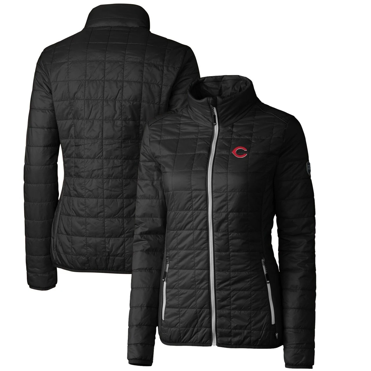 Women's Cincinnati Reds Cutter & Buck Black Rainier PrimaLoft Eco Full-Zip Puffer Jacket