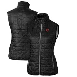 Women's Cincinnati Reds Cutter & Buck Black Rainier PrimaLoft Eco Full-Zip Puffer Vest