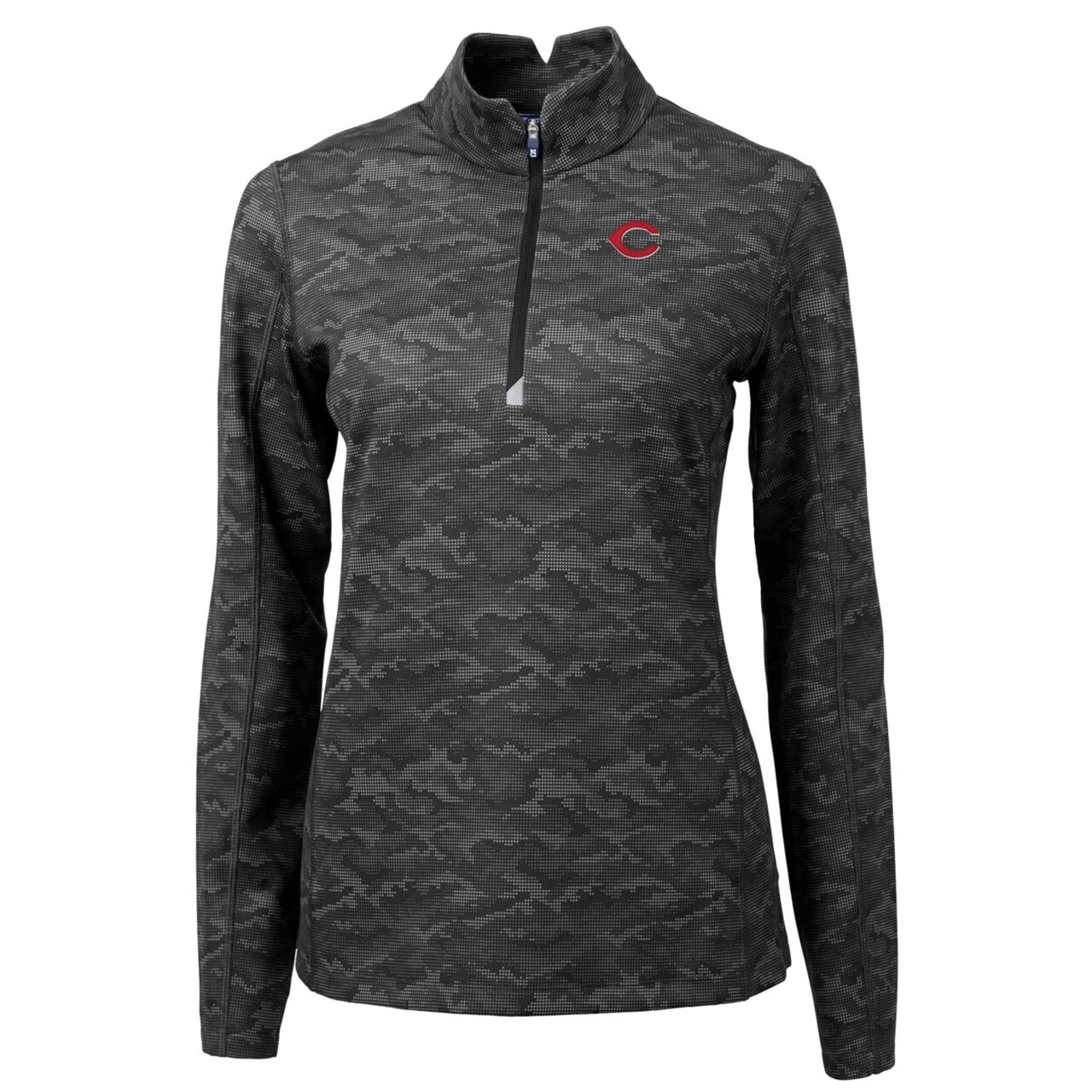 Women's Cincinnati Reds Cutter & Buck Black Traverse Camo Print Stretch Quarter-Zip Pullover Top - Image 2