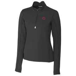 Women's Cincinnati Reds Cutter & Buck Black Traverse Half-Zip Pullover Jacket