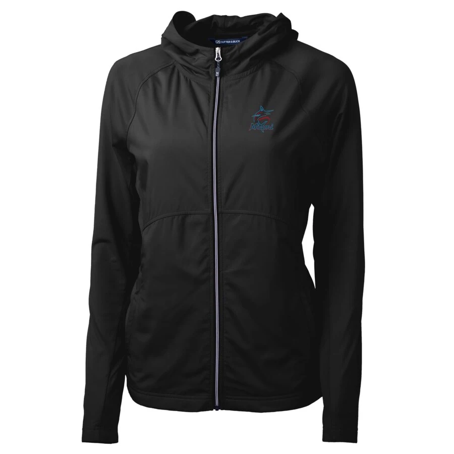Women's Miami Marlins Cutter & Buck Black Adapt Eco Knit Full-Zip Jacket