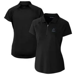 Women's Miami Marlins Cutter & Buck Black DryTec Forge Stretch Polo