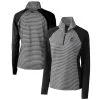 Women's Miami Marlins Cutter & Buck Black DryTec Forge Tonal Stripe Half-Zip Top