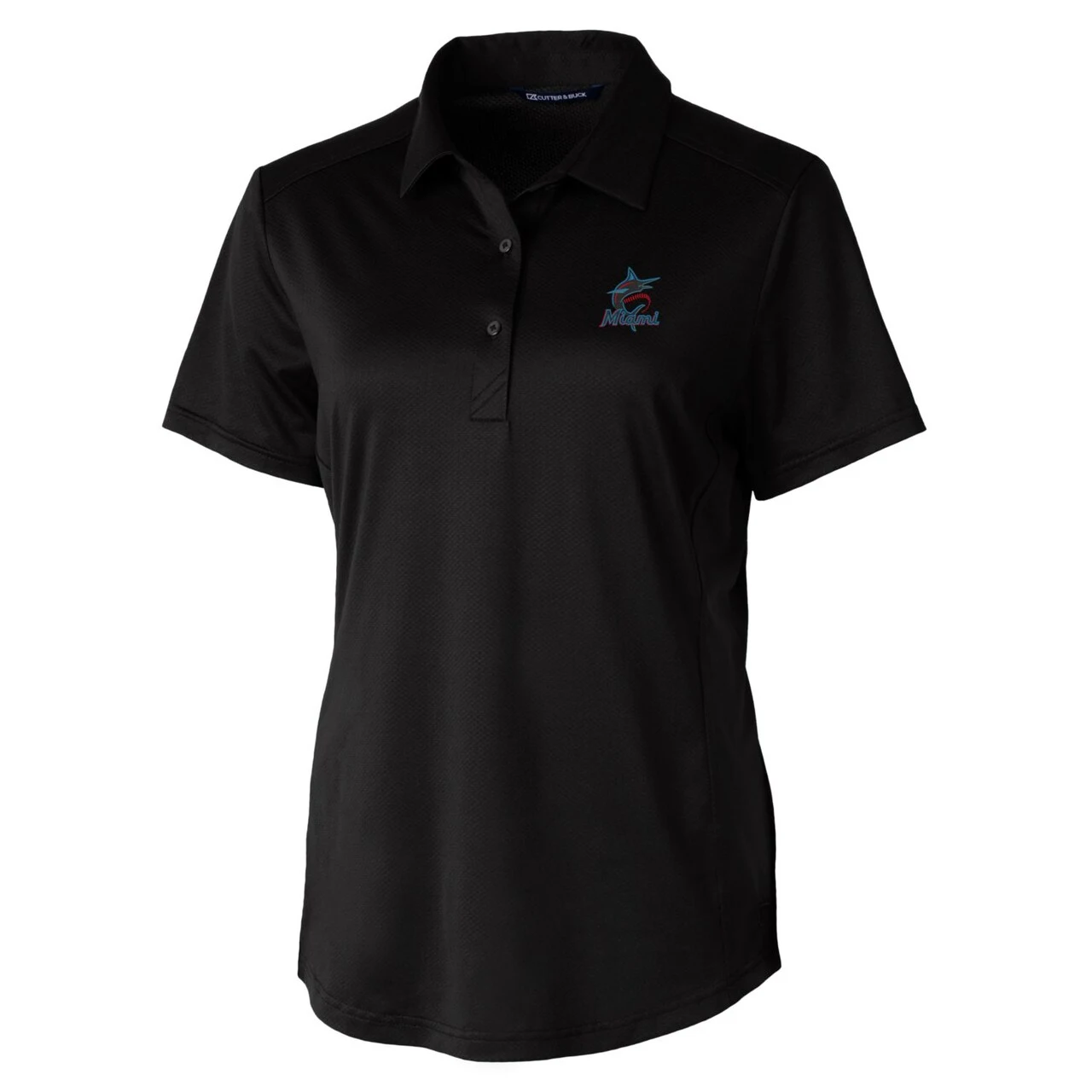 Women's Miami Marlins Cutter & Buck Black Prospect Textured Stretch Polo - Image 2