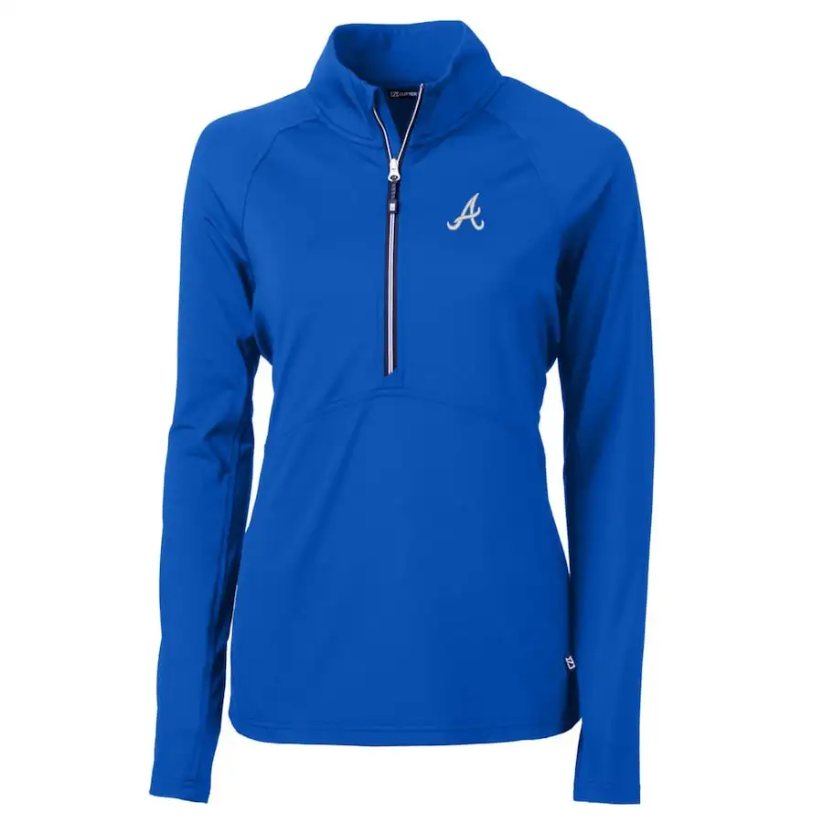 Women's Atlanta Braves Cutter & Buck Blue Adapt Eco Knit Stretch Half-Zip Pullover Top
