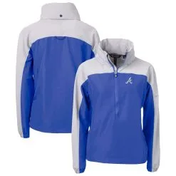 Women's Atlanta Braves Cutter & Buck Blue Charter Eco Recycled Half-Zip Anorak Jacket