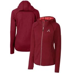 Women's Atlanta Braves Cutter & Buck Cardinal Americana Logo Mainsail Sweater-Knit Full-Zip Hoodie