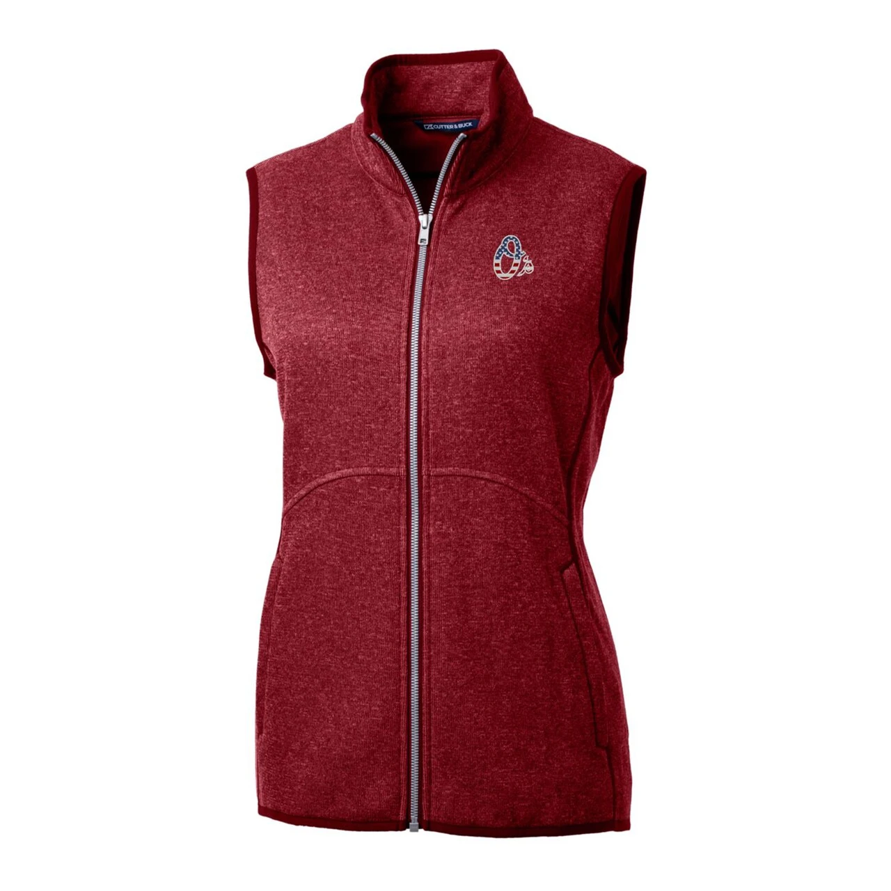 Women's Baltimore Orioles Cutter & Buck Cardinal Americana Logo Mainsail Sweater-Knit Full-Zip Vest - Image 2
