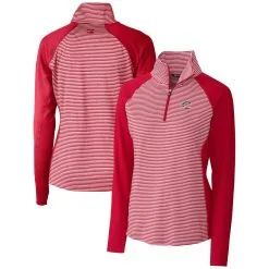 Women's Cincinnati Reds Cutter & Buck Cardinal Americana Logo Forge Tonal Stripe Stretch Half-Zip Pullover Top