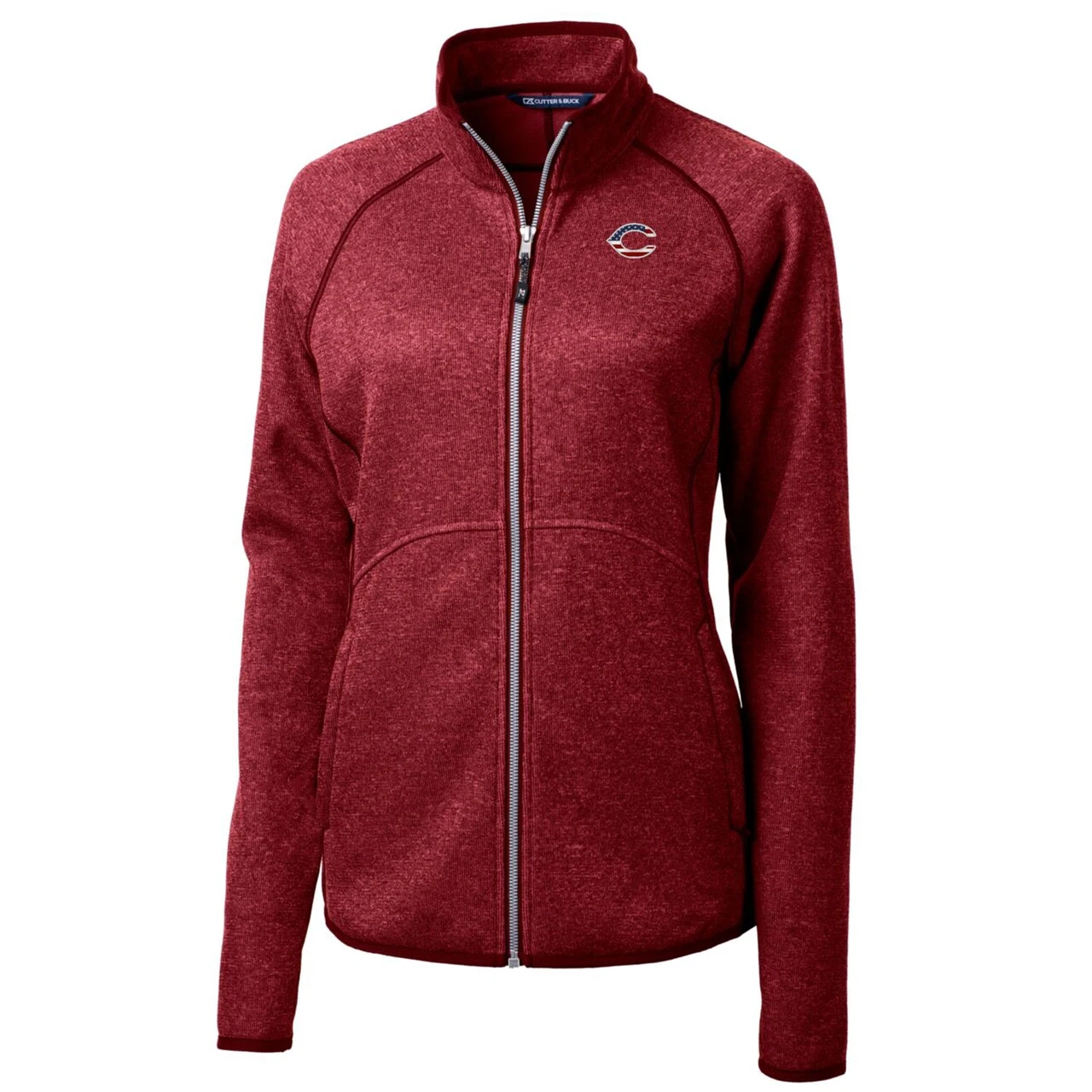 Women's Cincinnati Reds Cutter & Buck Cardinal Americana Logo Mainsail Sweater-Knit Full-Zip Jacket - Image 2