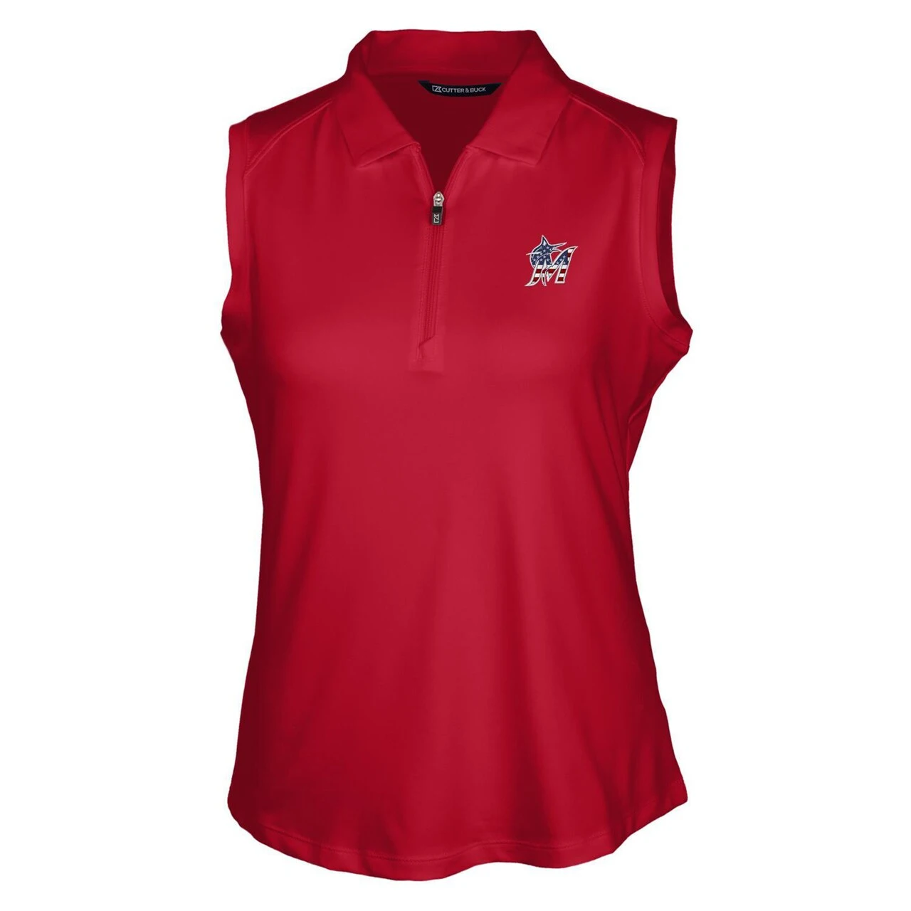 Women's Miami Marlins Cutter & Buck Cardinal Americana Logo DryTec Forge Stretch Sleeveless Polo - Image 2