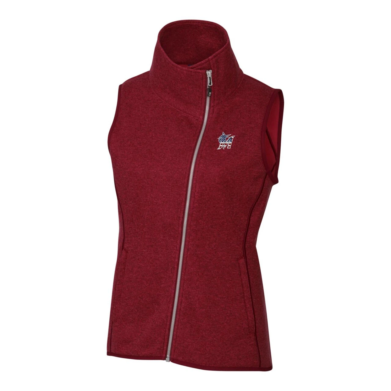 Women's Miami Marlins Cutter & Buck Cardinal Americana Logo Mainsail Sweater-Knit Full-Zip Asymmetrical Vest - Image 2