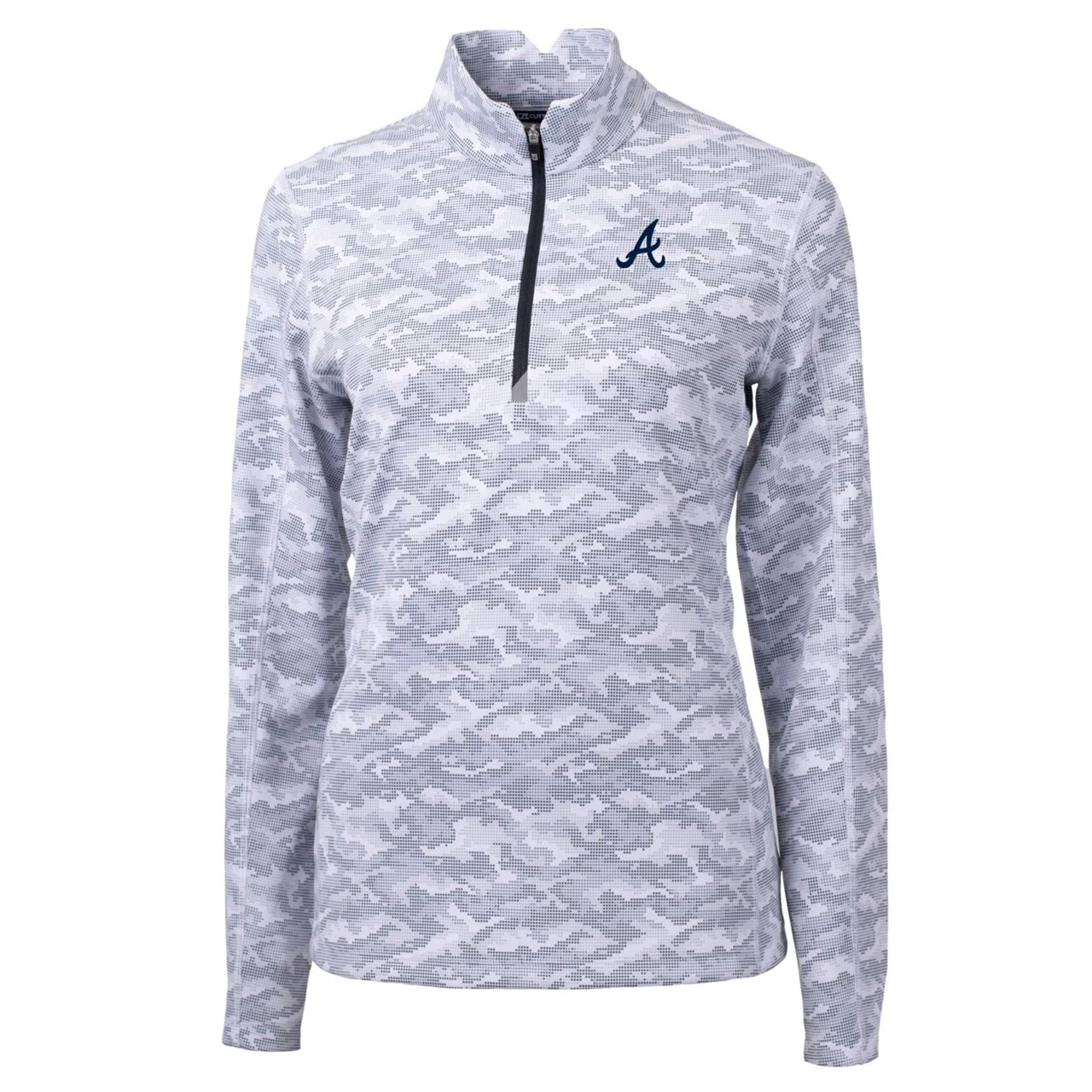 Women's Atlanta Braves Cutter & Buck Charcoal Traverse Camo Print Stretch Quarter-Zip Pullover Top - Image 2
