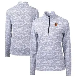 Women's Baltimore Orioles Cutter & Buck Charcoal Traverse Camo Print Stretch Quarter-Zip Pullover Top